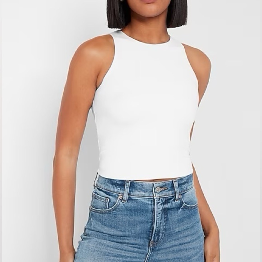 Express Body Contour High-Neck Cropped Tank Top - Sz S